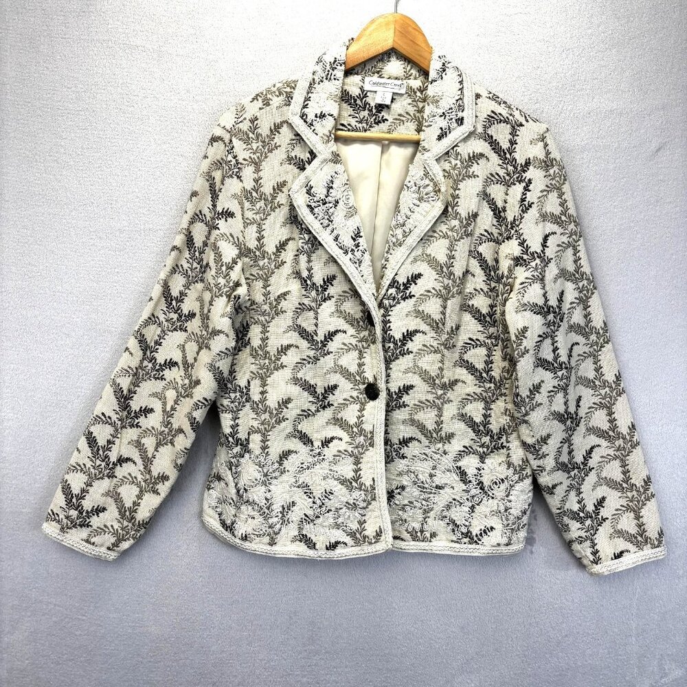 Coldwater Creek Beaded Blazer Jacket Large L Cream Embroidered‎ Evergreen H29863